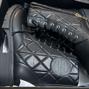 Coach Black Quilted Lace-Up Boots